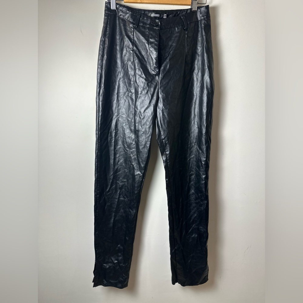 MISSGUIDED Women’s Black Faux Leather Split Hem Pants - Size 8